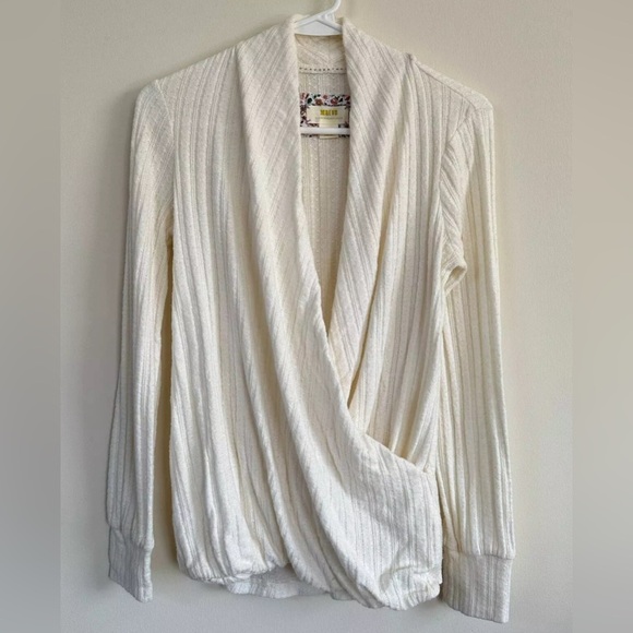 Anthropologie Dresses & Skirts - Maeve Anthropologie Women's Size XS Surplice Faux Wrap Front Sweater Ivory